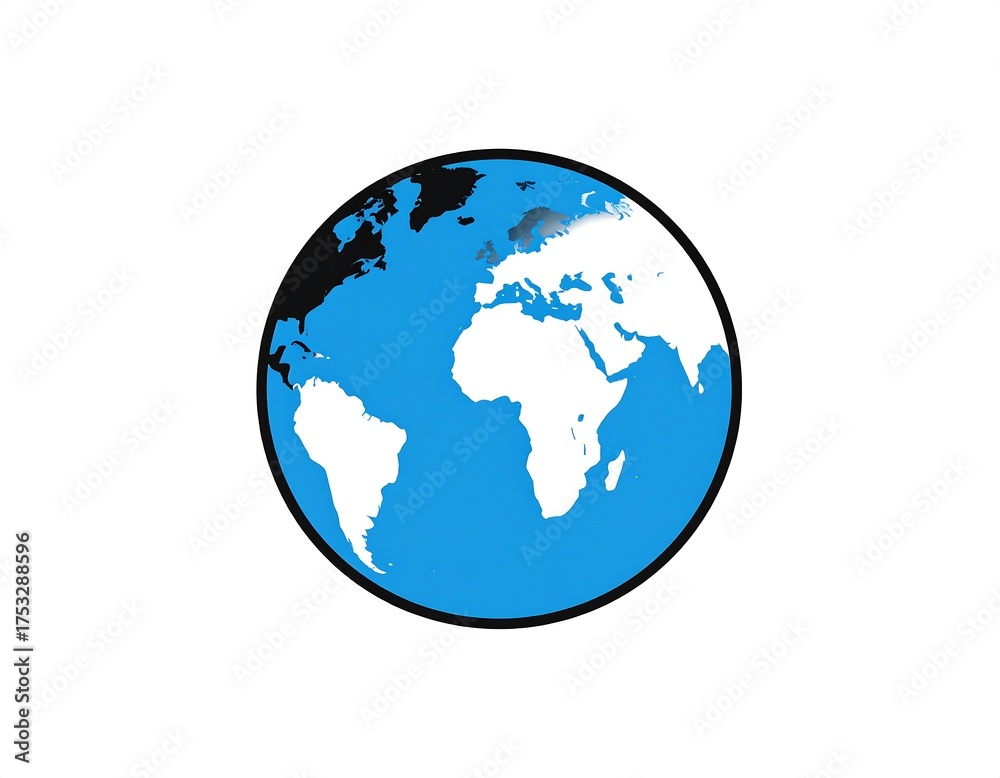 Fototapeta premium A simplified, two-dimensional illustration of the Earth from a side-on perspective, showcasing the continents. The oceans are colored blue