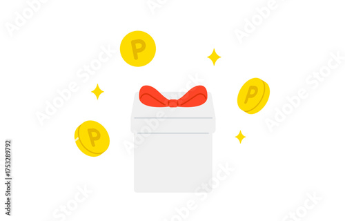 ポイントコインと正面のプレゼントボックス【ベクターイラスト素材】