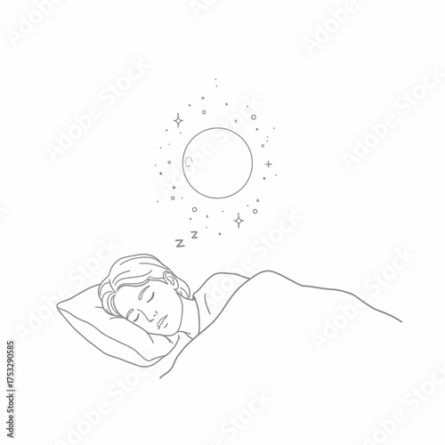 Woman sleeping peacefully under the moon and stars dreaming.