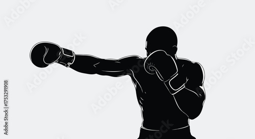 Dynamic Boxer Silhouette Throwing a Punch. Fighter in Action with Boxing Gloves.