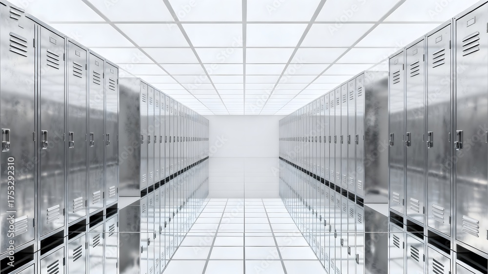 Obraz premium Row of metal lockers in a hallway