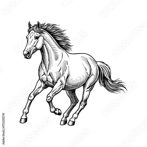 Majestic horse galloping dynamic line art sketch style animal illustration vector
