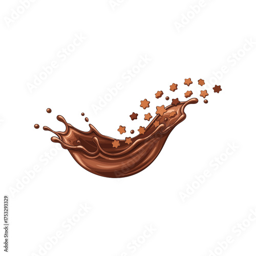Delicious chocolate splash and swirl with tiny cocoa pieces isolated vector