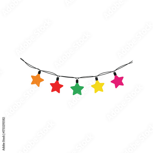 Festive colorful star shaped string lights party celebration holiday decoration isolated vector
