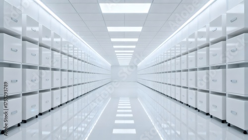 White storage room with cabinets