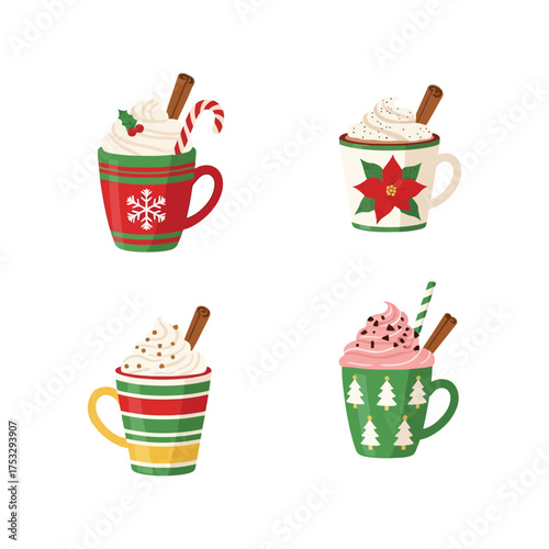 Festive christmas hot chocolate drinks collection cozy winter beverages holiday spirit vector