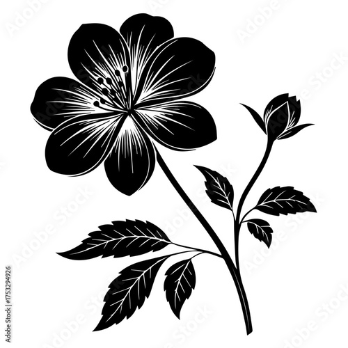 Elegant floral design with a deep purple bloom and delicate leaves creating a sophisticated style