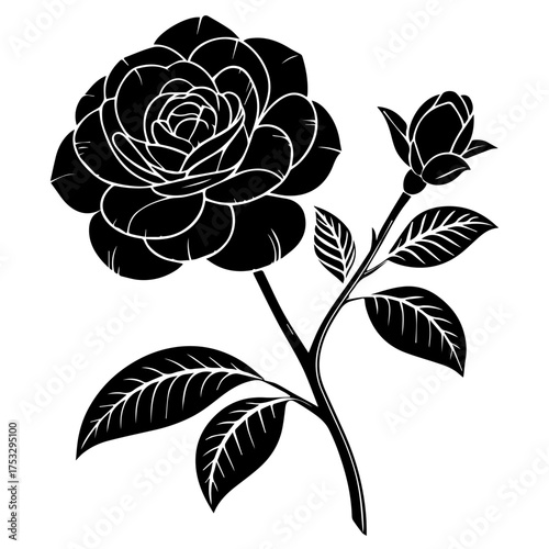 Elegant rose illustration with delicate linework, perfect for sophisticated design projects or romantic themes