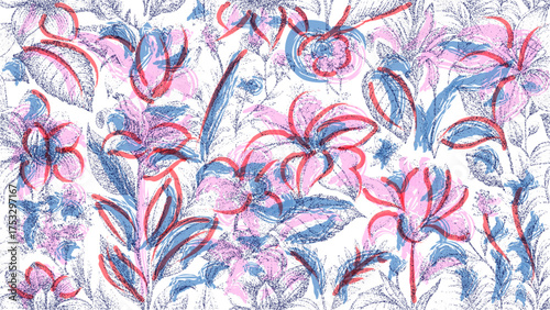 Floral Fantasy: A captivating hand-drawn floral design comes alive, showcasing a vibrant medley of blooms in a symphony of colors. A visual narrative where artistry meets the beauty of nature.