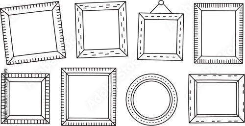Collection of Hand Drawn Doodle Style Picture Frames and Borders on White Background Keywords: frame, border, picture frame, photo frame, empty frame