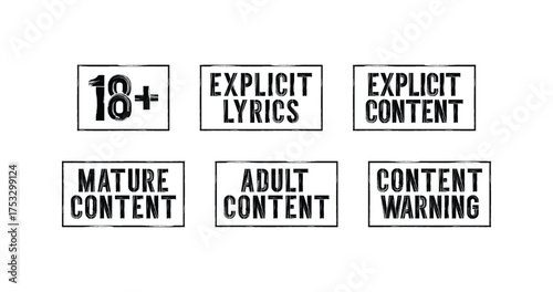Warning sign. Explicit lyrics and content. Warnings for mature, adult, and 18 above.