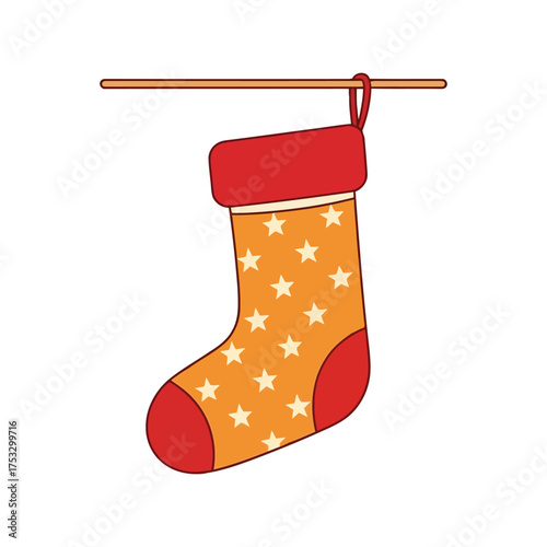 Festive christmas stocking hanging on a hook decorated with stars vector