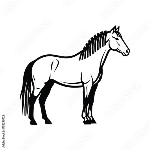 Elegant horse silhouette standing still artistic illustration full body side view vector
