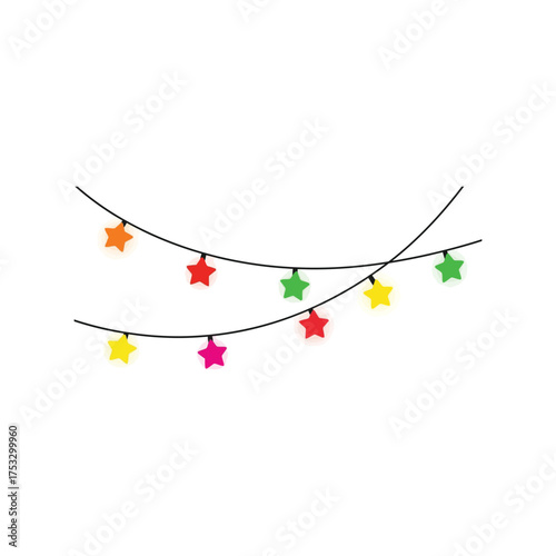 Colorful star shaped string lights festive decoration holiday party celebration ambiance vector