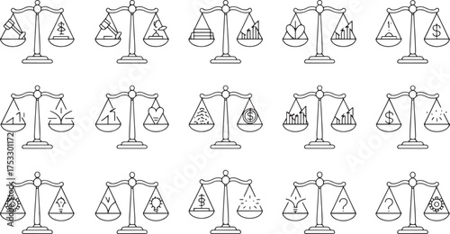 Scales of Justice Icons Representing Finance and Business Concepts vector
