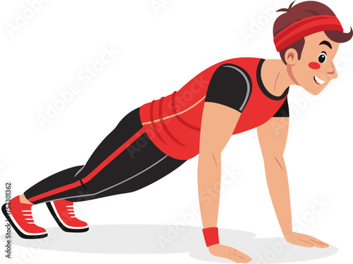 Push-Up Exercise Vector Illustration – Man Doing Upper Body Strength Workout