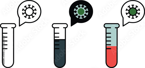 Test tubes with virus icons and colored liquids science medical