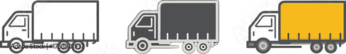 Three Truck Icons Showing Cargo Box In Outline Gray And Yellow lorry vehicle