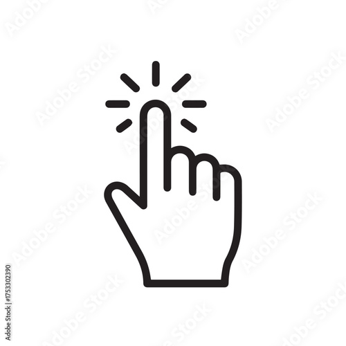 Simple black line drawing of a hand with a pointing finger and rays