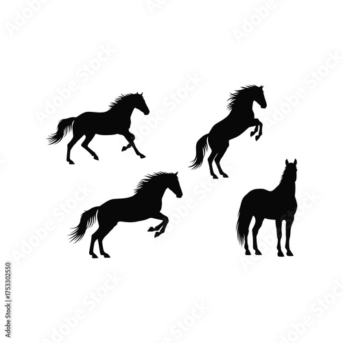 Dynamic horse silhouettes galloping running jumping majestic animal energy freedom vector