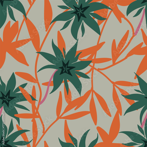 Floral brush strokes seamless pattern design. Hylocereus undatus vector illustration for fashion textiles, graphics, backgrounds and crafts