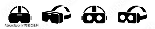 VR headset icons set. Virtual reality goggles, gaming and technology symbols, immersive experience equipment, modern digital device collection.