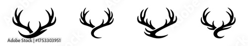 Deer horn icons set. Animal horn silhouettes, wildlife and hunting symbols, horn shape collection.