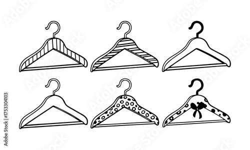 Wire Word & Classic Hangers — Minimal Flat Vector Illustrations, apparel with hanger,  cloth with hanger, fashion elements, easily editable.