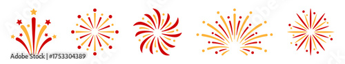 Fireworks icons set. New Year festive fireworks, for decoration and print.