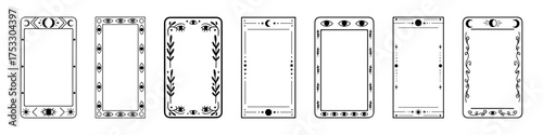 Modern magic and witchcraft frames set. Astrology line art with stars, sun, and moon, mystical collection.