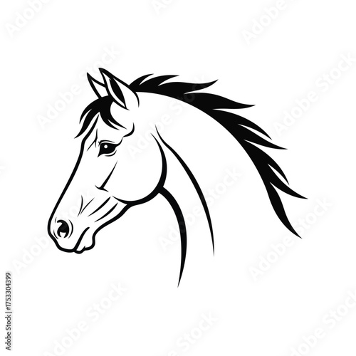 Elegant horse head silhouette majestic equine profile animal portrait line art illustration vector