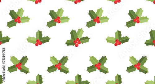 Festive holly berries pattern seamless repeat holiday season christmas winter botanical design vector