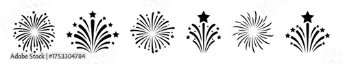 Fireworks icons set. New Year festive fireworks, for decoration and print.