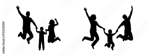Happy family icons set. Family silhouettes with parents and children, love and togetherness theme.