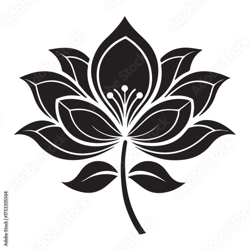 Elegant water lily outline with stem and leaves is perfect for your brand or design aesthetic