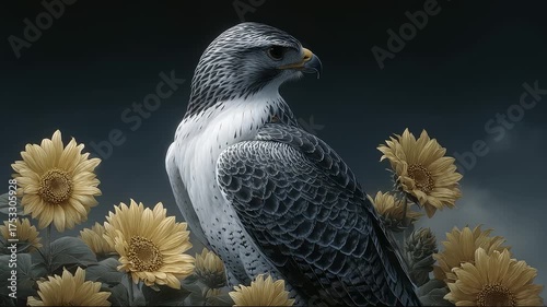 Eagle Standing Proudly in a Field of Sunflowers