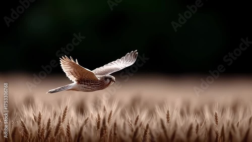 Kestrel Soaring Across Golden Wheat Field