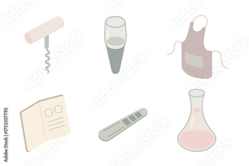 Sommelier Accessories Collection. Isometric vector illustration set Sommelier Tools and Accessories: classic corkscrew opener,