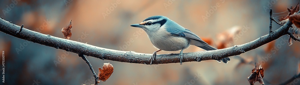 Obraz premium Bird perched on frosty branch nature scene wildlife photography winter environment close-up view serenity