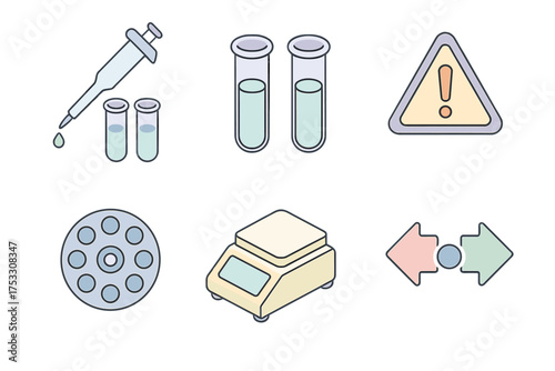 Laboratory Equipment Isometric Set. Isometric vector illustration set Sample balancing procedure: matched volume pipette, tube