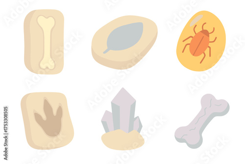 Fossilization Process Icons. Isometric vector illustration set Types of fossilization: permineralization bone, cast fossil mold,