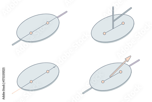 Ellipse Geometry Illustration. Isometric vector illustration set Ellipse Tangent Line: ellipse shape drawn, tangent line touching