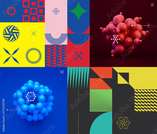 Molecule. A sphere of small balls. Geometrical pattern. Mosaic design. Art composition. A group of atoms. Scientific illustration. Vector for brochure, poster, cover, presentation, flyer or banner.