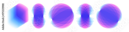 Propagation of sound signal in space. Sphere. Abstract geometric design. Set of figures isolated on white background. Vector illustration made of various overlapping elements.