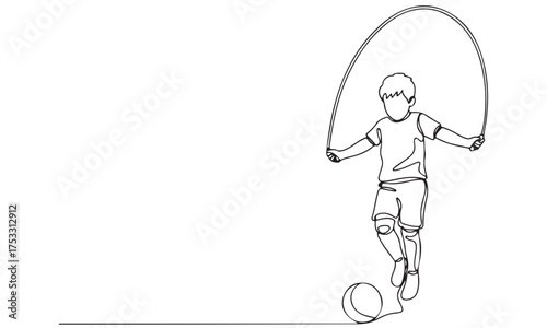 Continuous Line Drawing of Child Skipping Rope with Ball