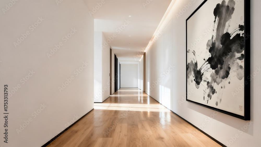 Fototapeta premium Modern hallway with abstract artwork