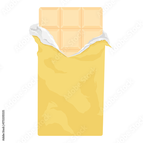 Milk chocolate bar wrapped in foil, isolated on white background.  White chocolate bar package. Vector illustration