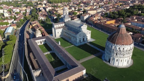 Pisa, Italy - September 05, 2025: the majestic architecture of Pisa’s historical Square of Miracles at sunset