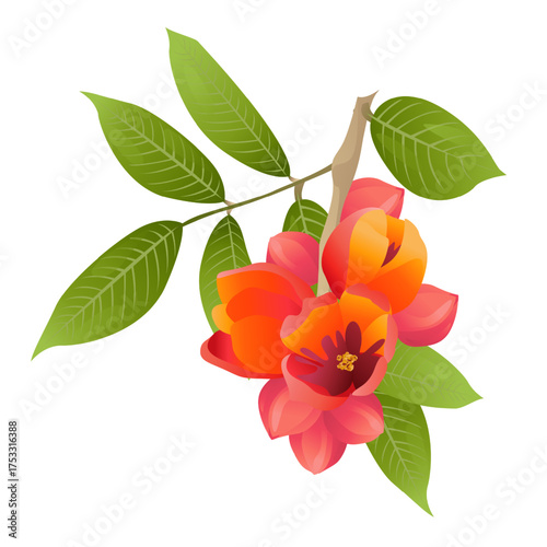 Ackee fruit with leaves and flowers