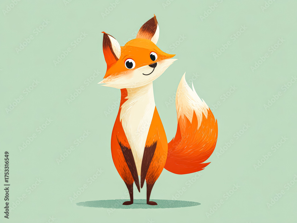 Obraz premium Cute cartoon fox illustration with vibrant colors and playful expression on a soft background